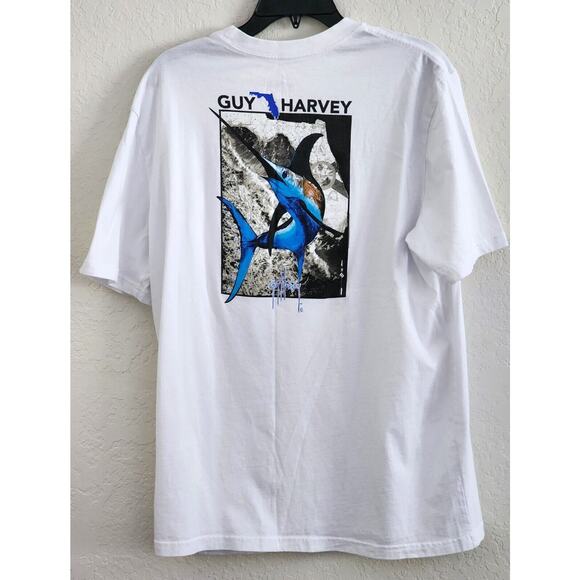 T-SHIRT-GUY HARVEY-MEN'S-White-Large Back Graphic-Florida Theme-Size LARGE - Picture 2 of 14